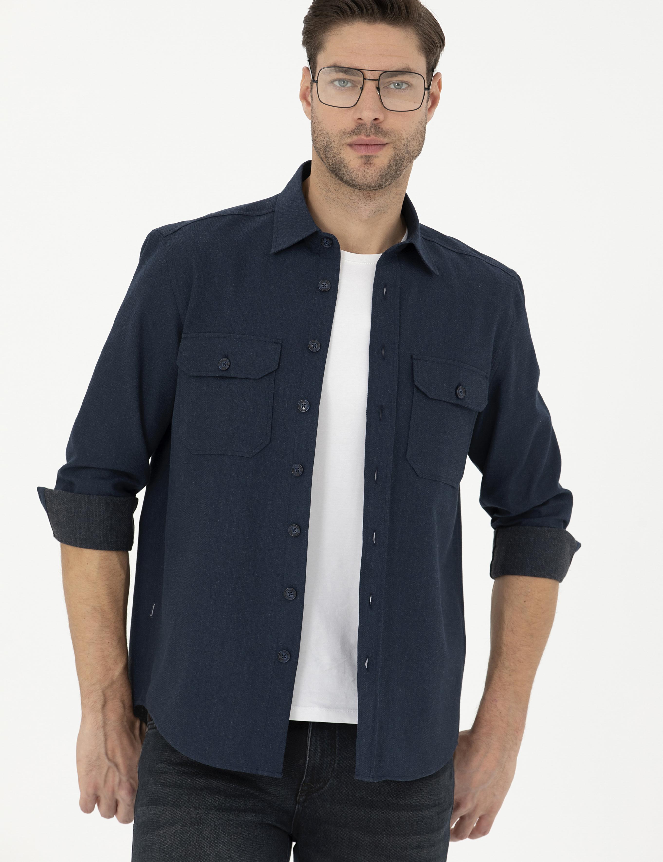 Lacivert Regular Fit Uzun Kollu Gömlek