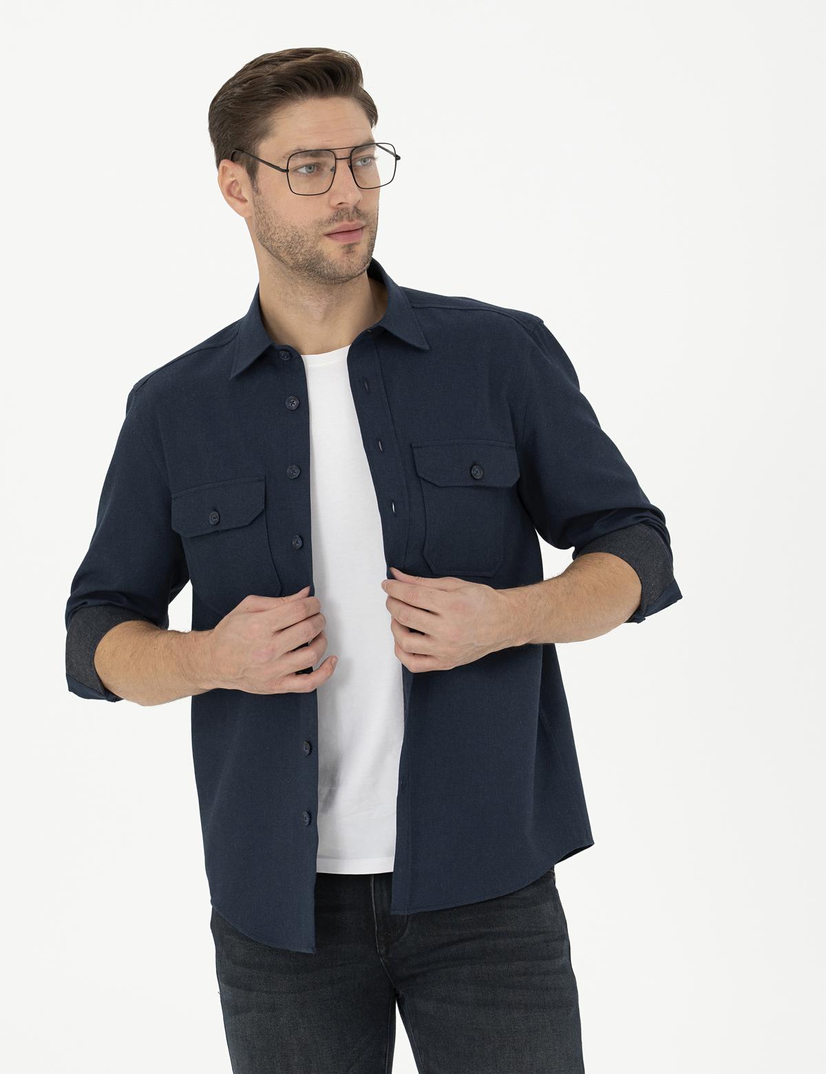 Lacivert Regular Fit Uzun Kollu Gömlek