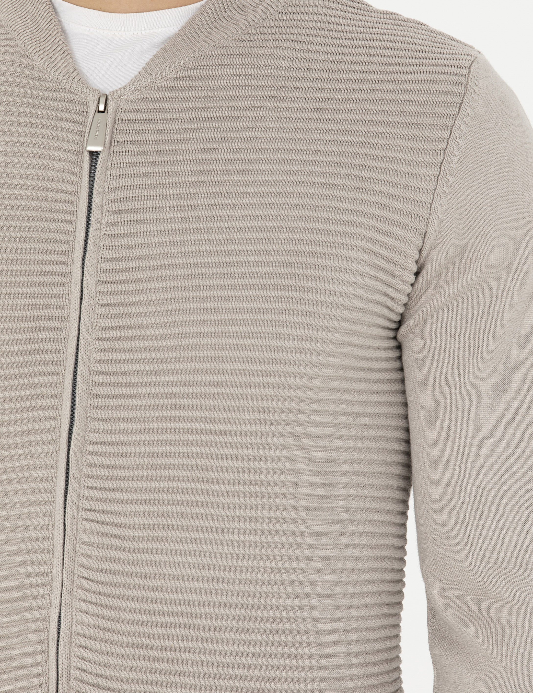 Kum Melanj Regular Fit Fermuarlı Triko Hırka - Image 7