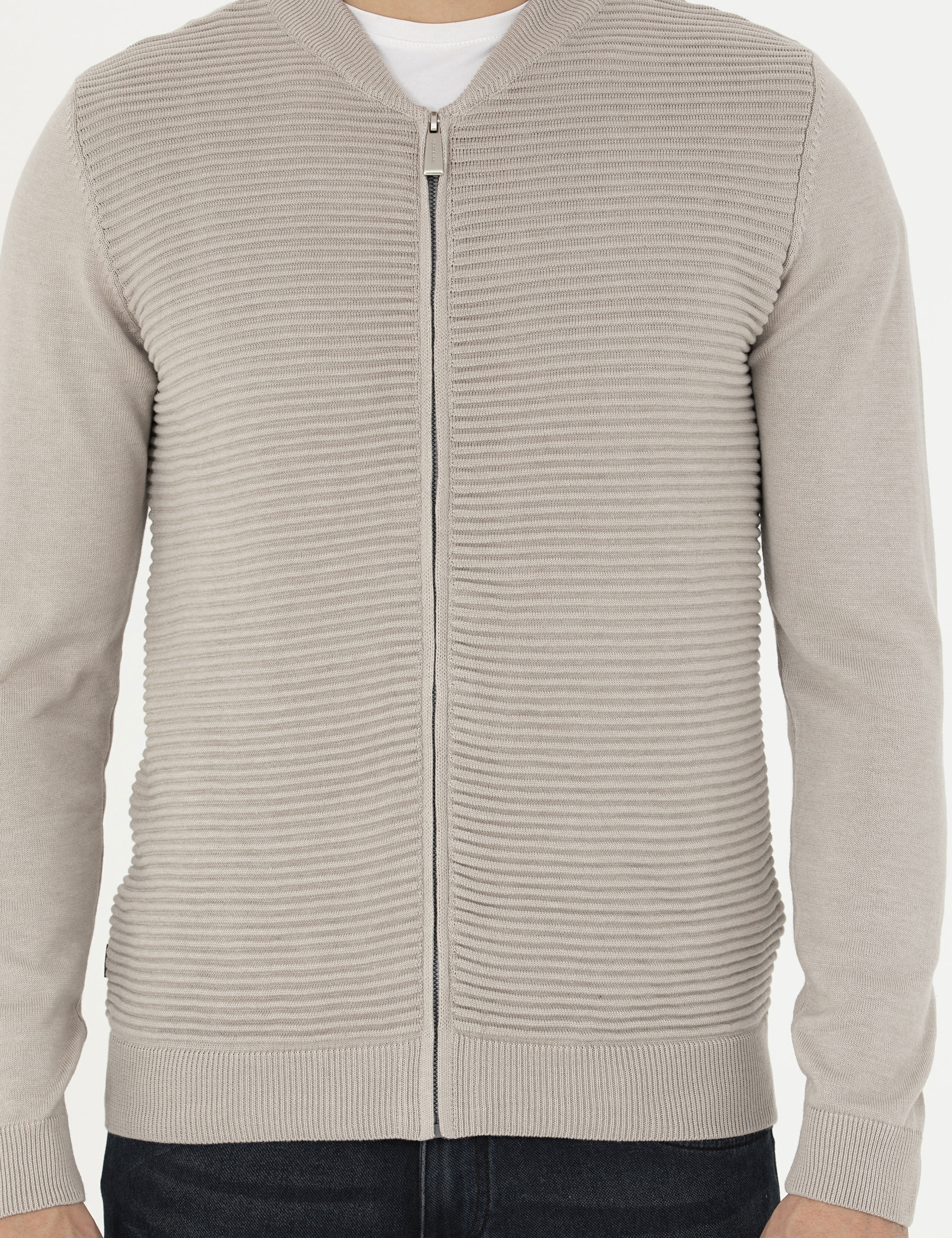 Kum Melanj Regular Fit Fermuarlı Triko Hırka - Image 6
