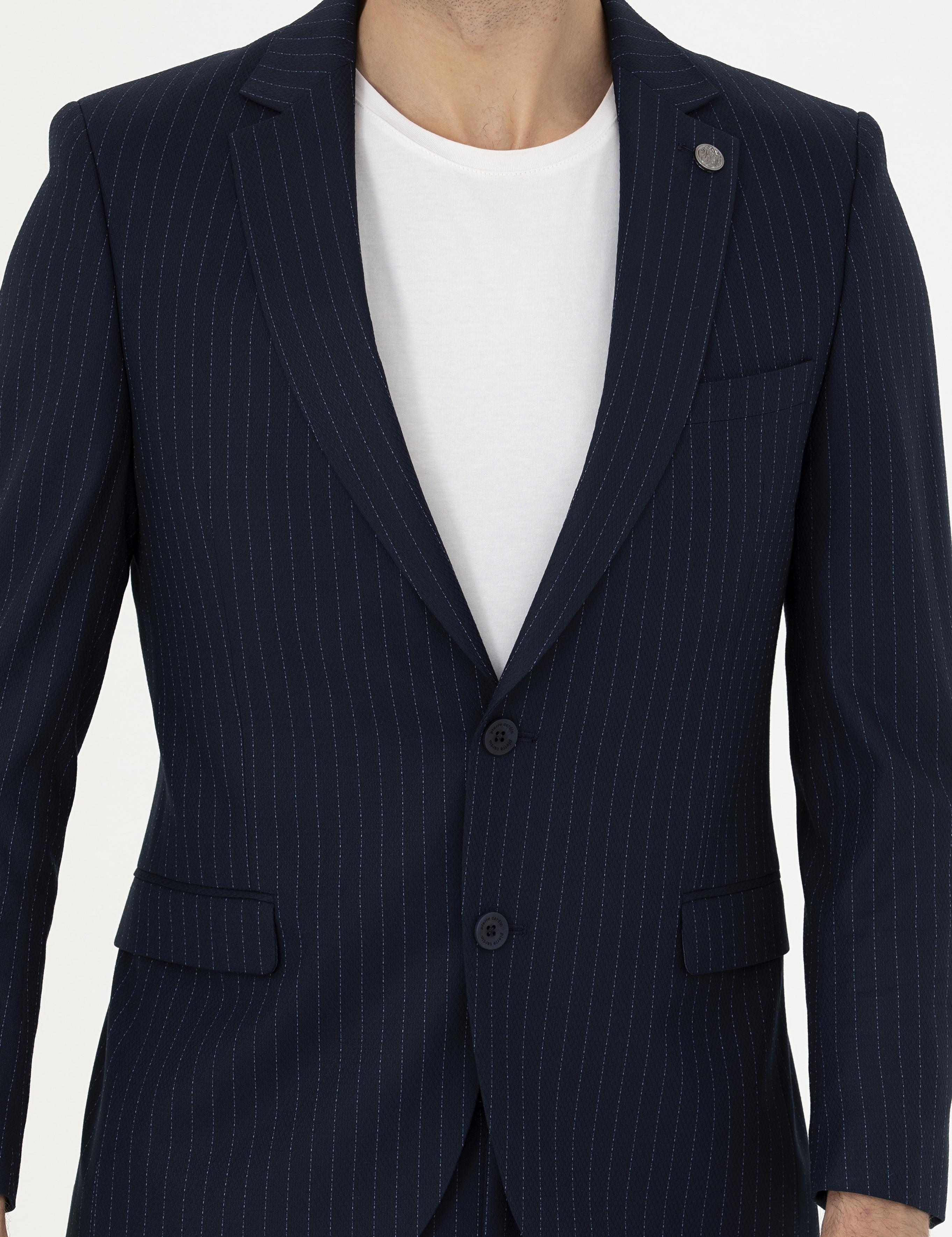 Lacivert Ex. Slim Fit Çizgili Takım Elbise