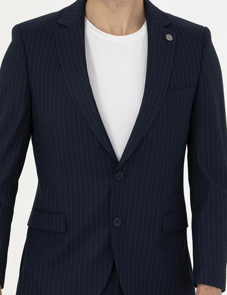 Lacivert Ex. Slim Fit Çizgili Takım Elbise - 50287193065