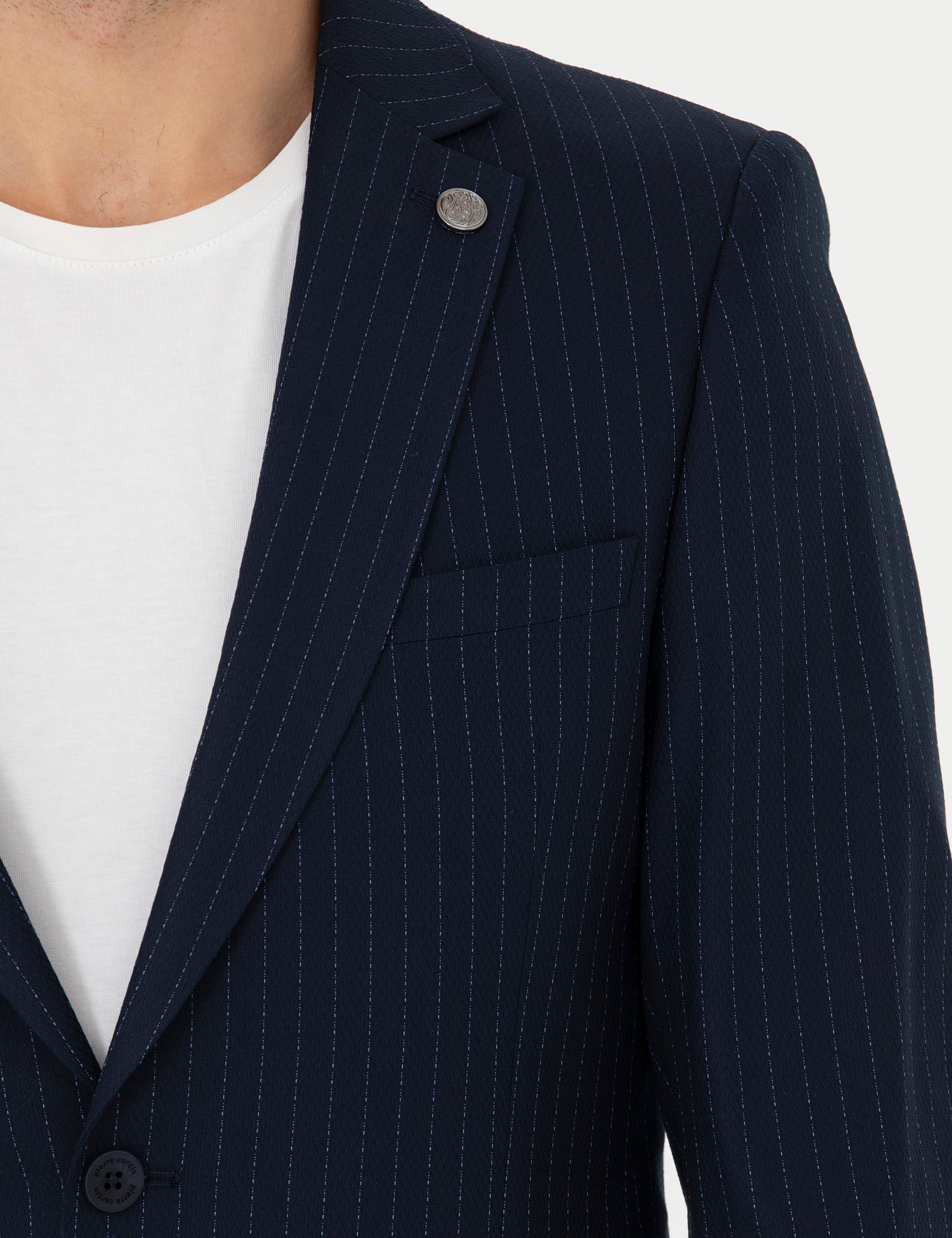 Lacivert Ex. Slim Fit Çizgili Takım Elbise - Image 7