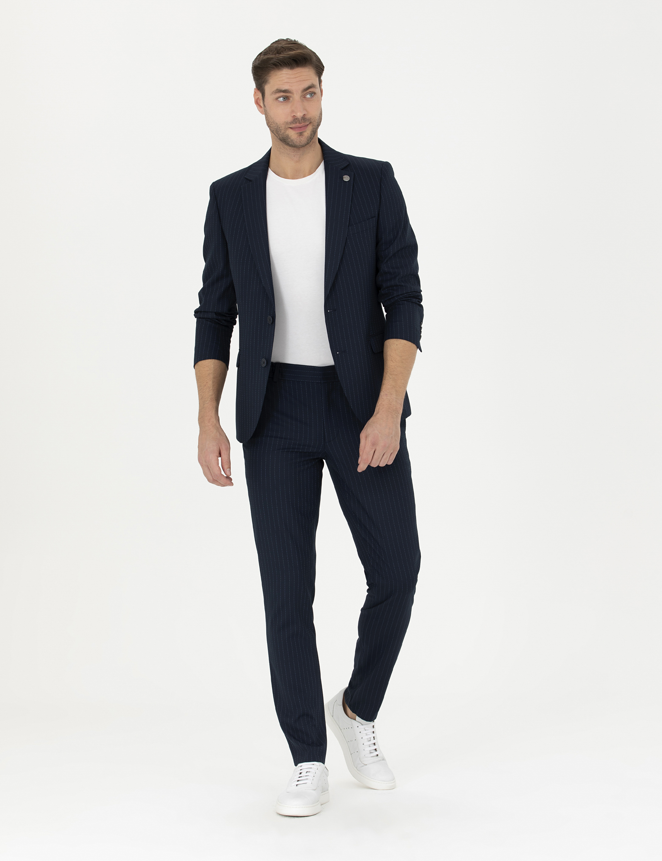 Lacivert Ex. Slim Fit Çizgili Takım Elbise - Image 1
