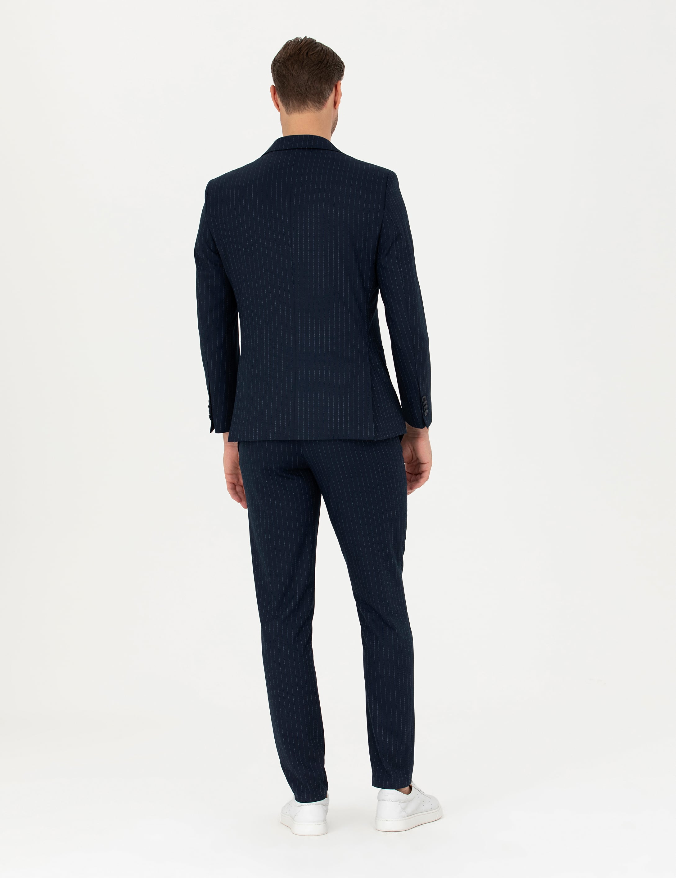 Lacivert Ex. Slim Fit Çizgili Takım Elbise - Image 5