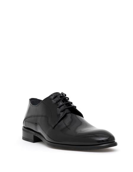 Siyah %100 Deri Damatlık Rugan Klasik Ayakkabı - 50287744002