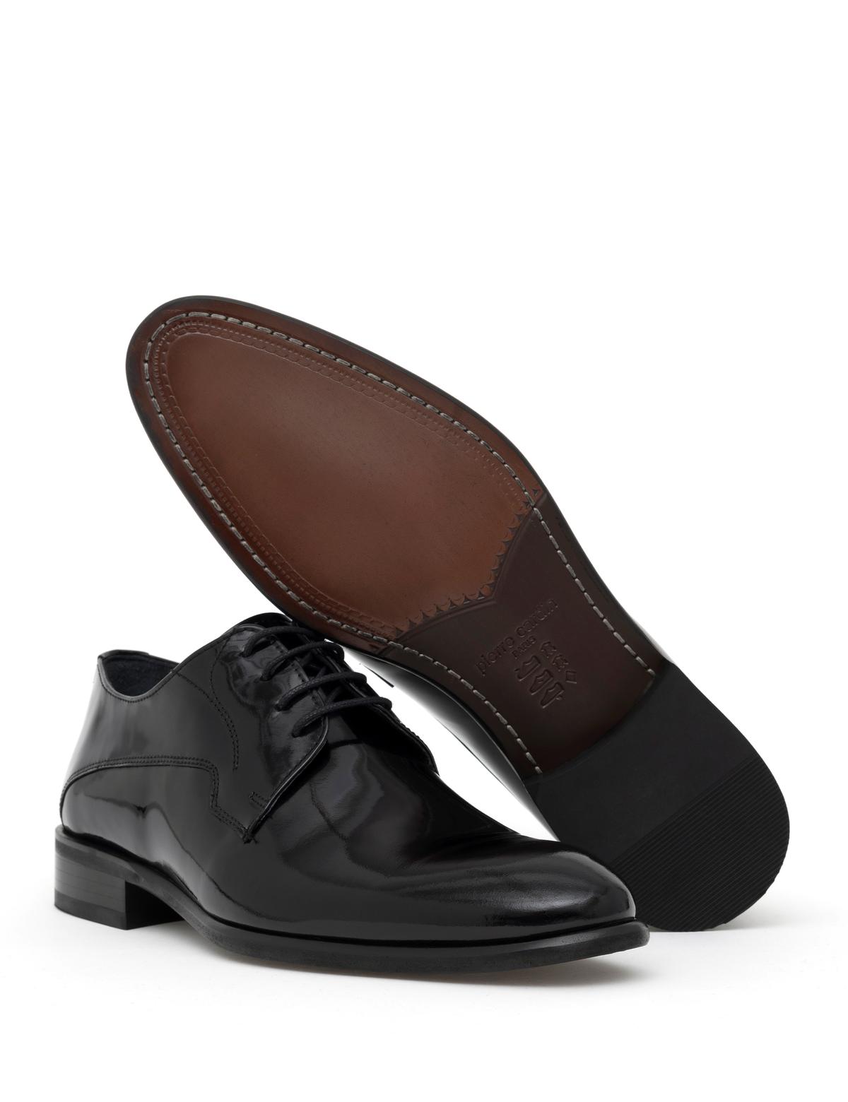 Siyah %100 Deri Damatlık Rugan Klasik Ayakkabı - 50287744002