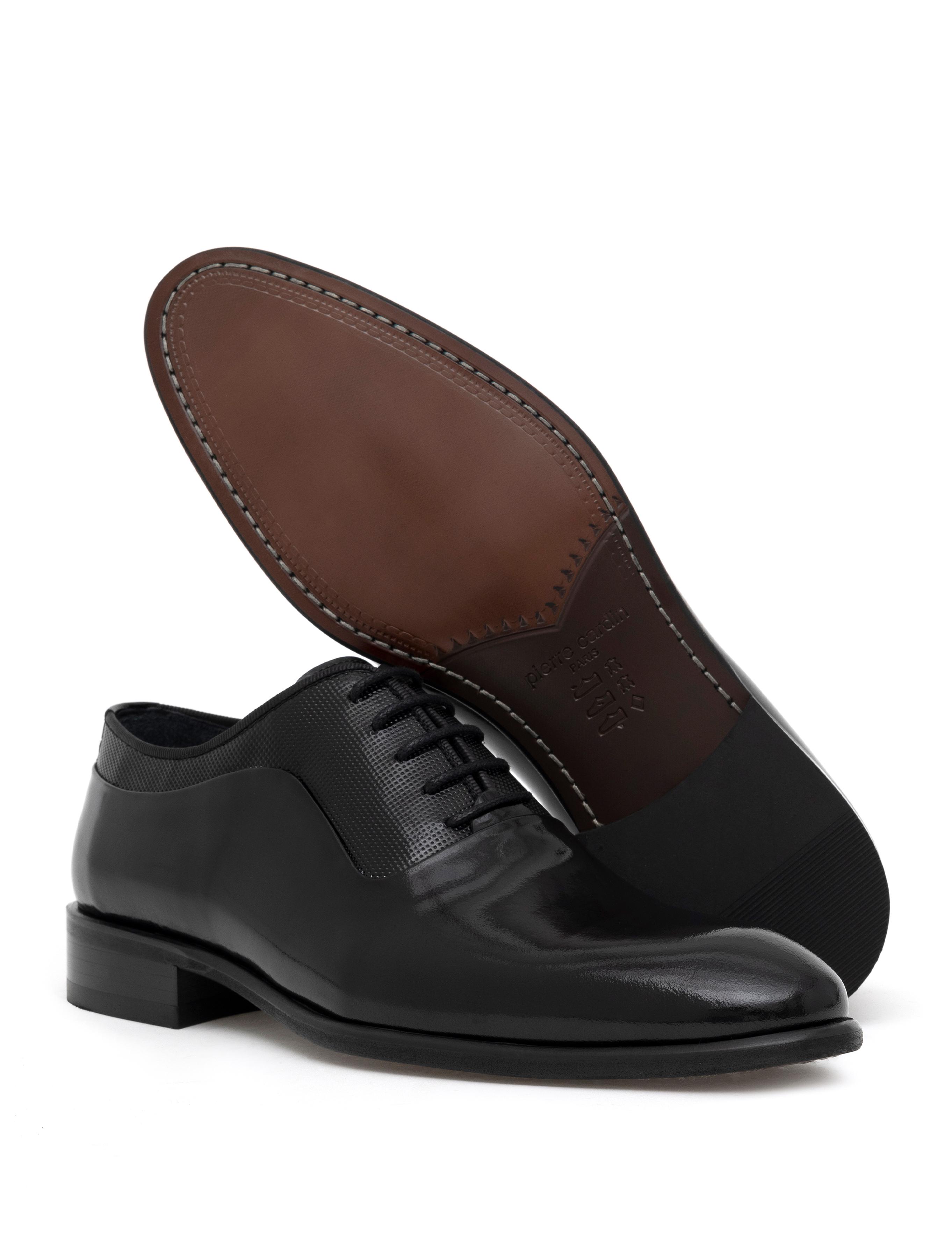 Siyah %100 Deri Damatlık Rugan Klasik Ayakkabı