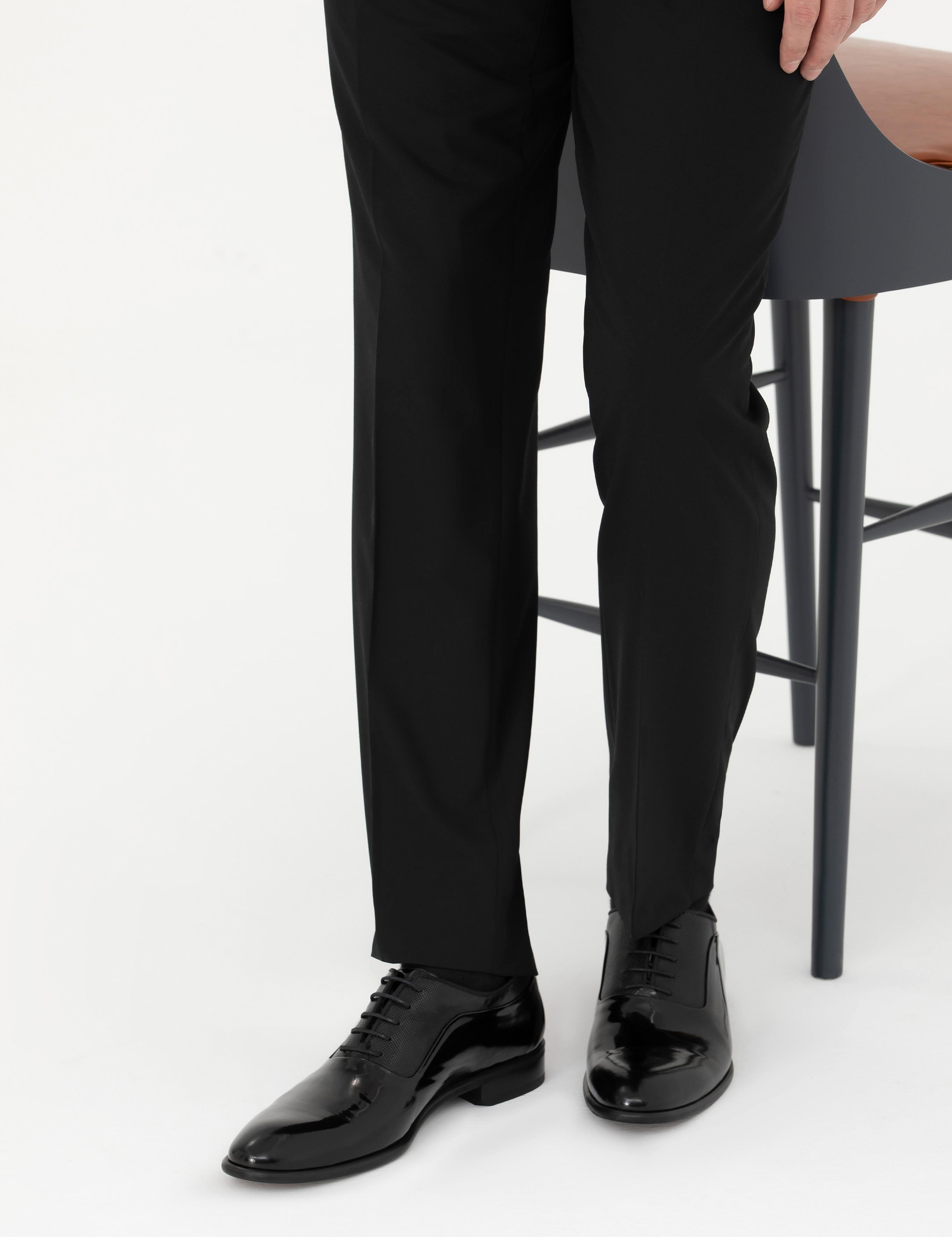 Siyah %100 Deri Damatlık Rugan Klasik Ayakkabı