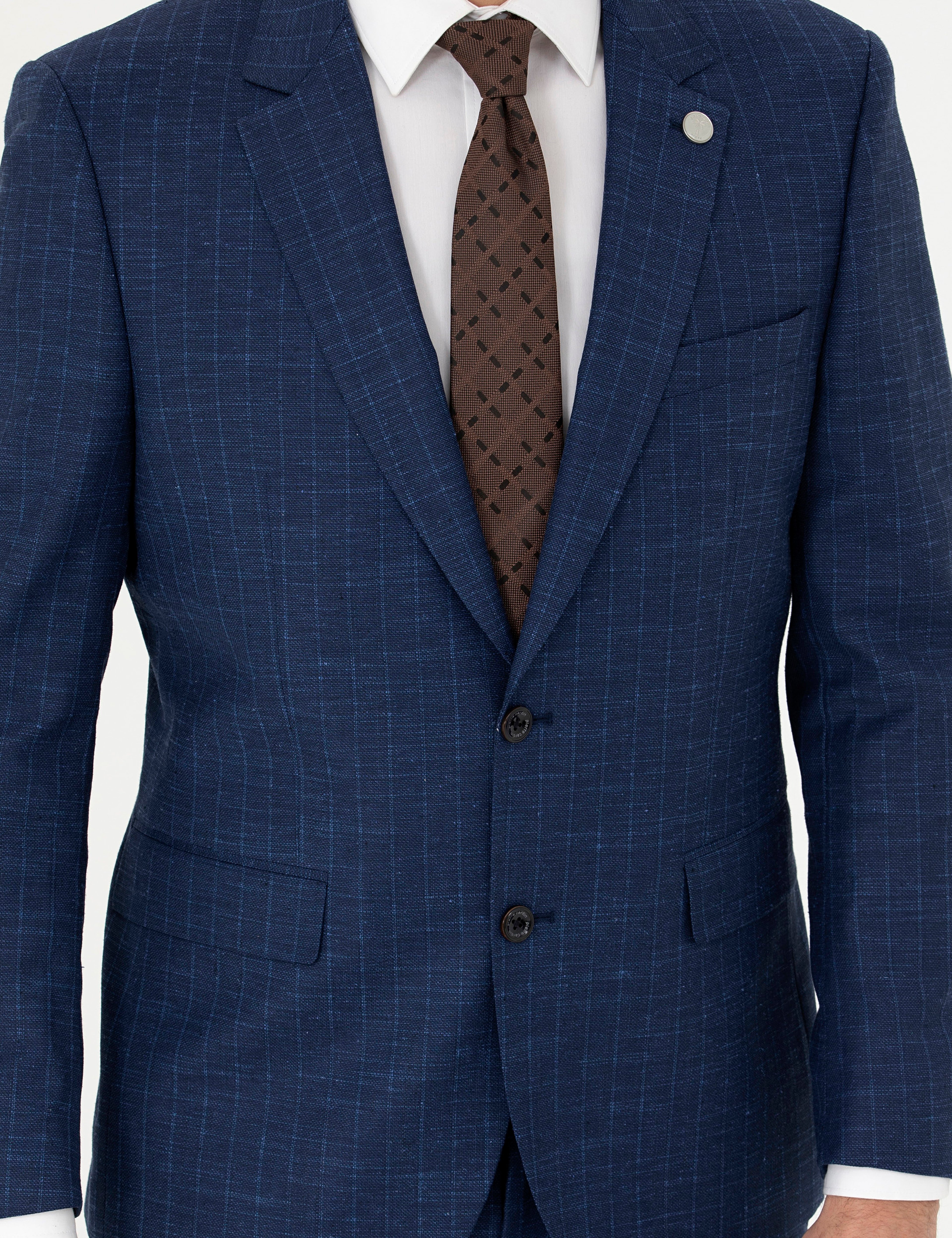 İndigo Slim Fit Çizgili Takım Elbise - Image 6