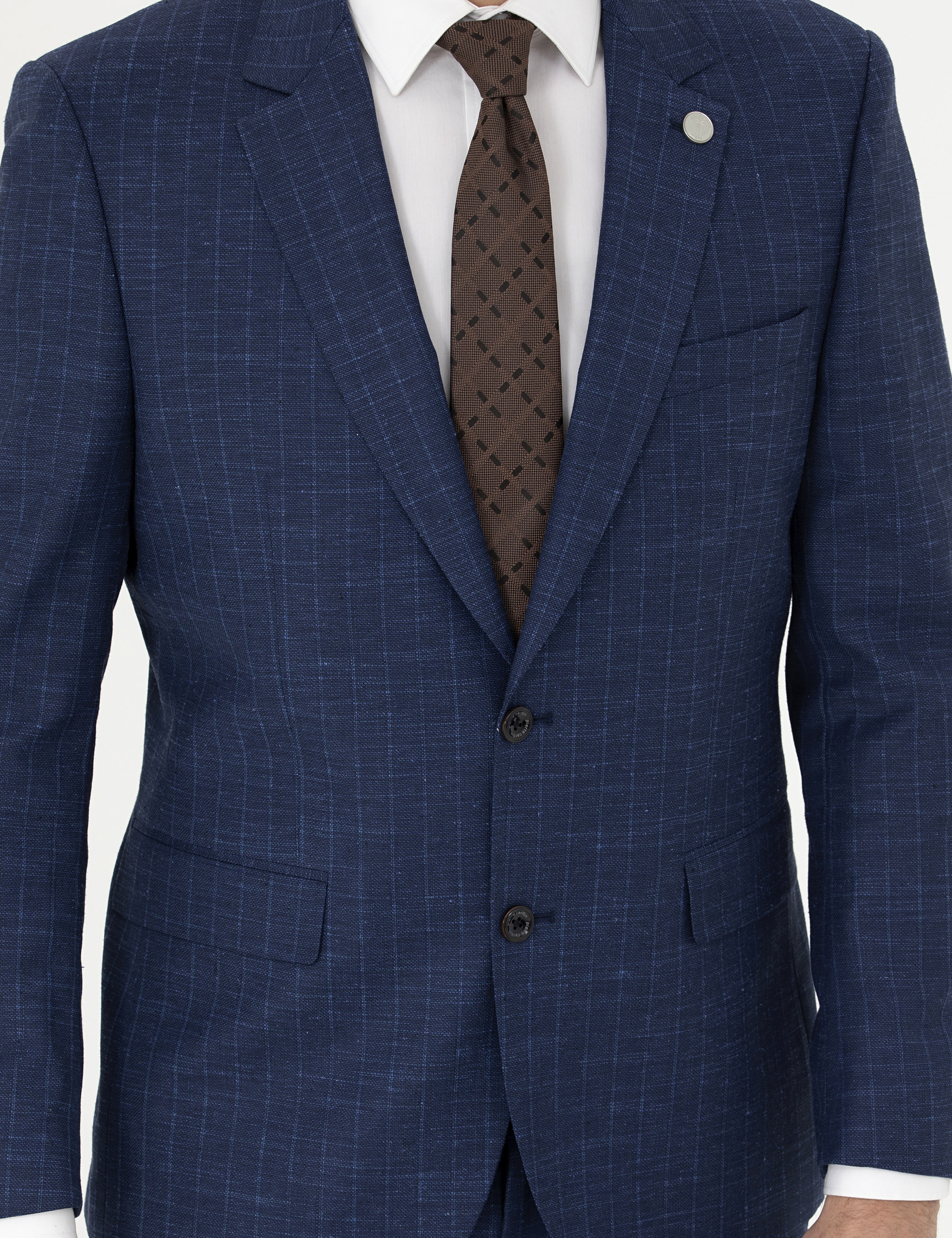 İndigo Slim Fit Çizgili Takım Elbise