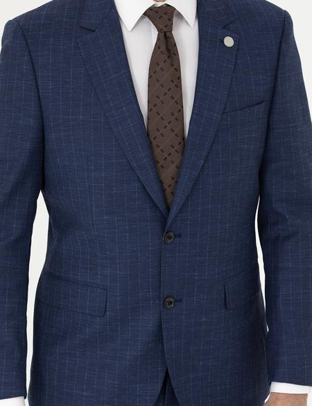 İndigo Slim Fit Çizgili Takım Elbise - 50285352005