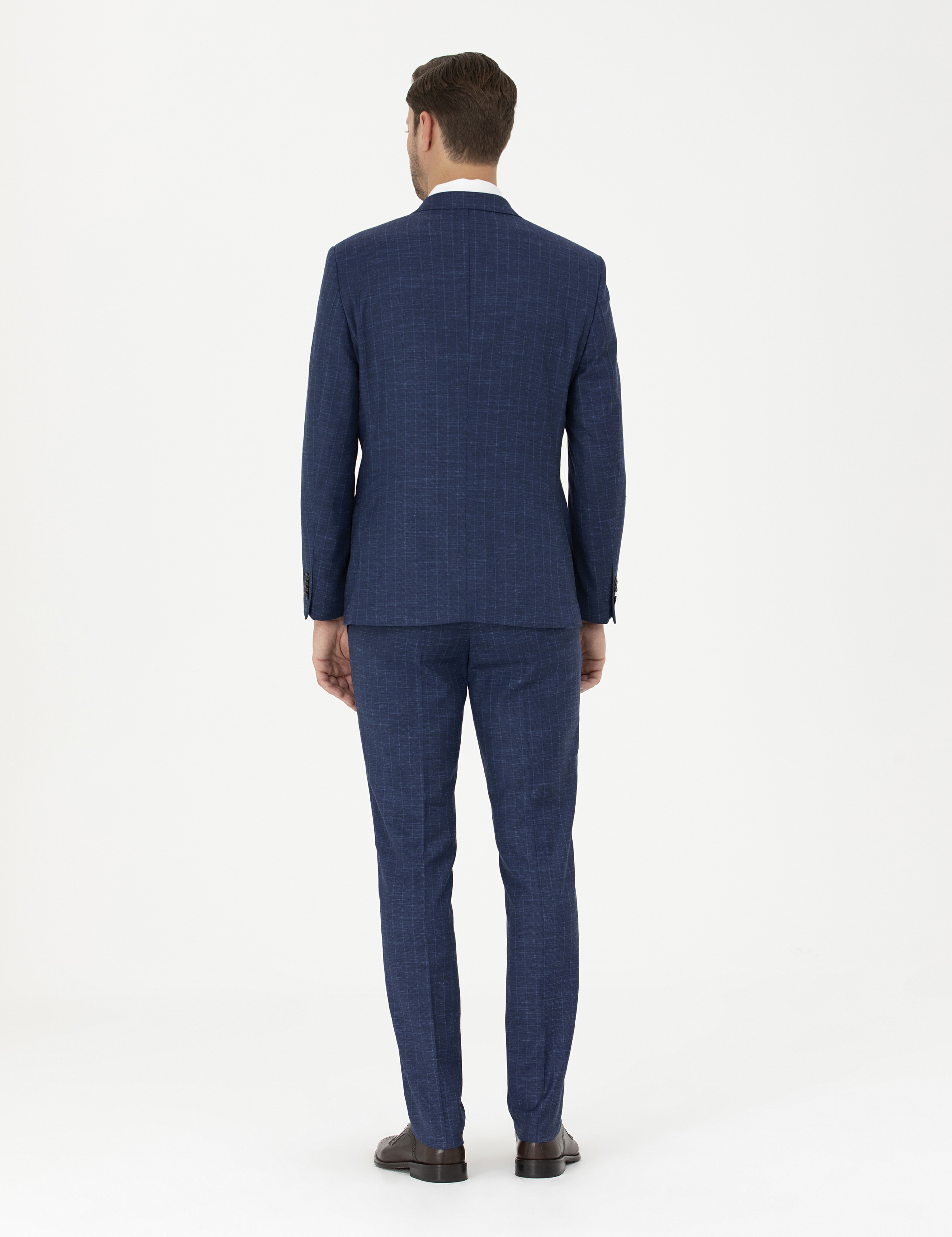 İndigo Slim Fit Çizgili Takım Elbise - Image 5