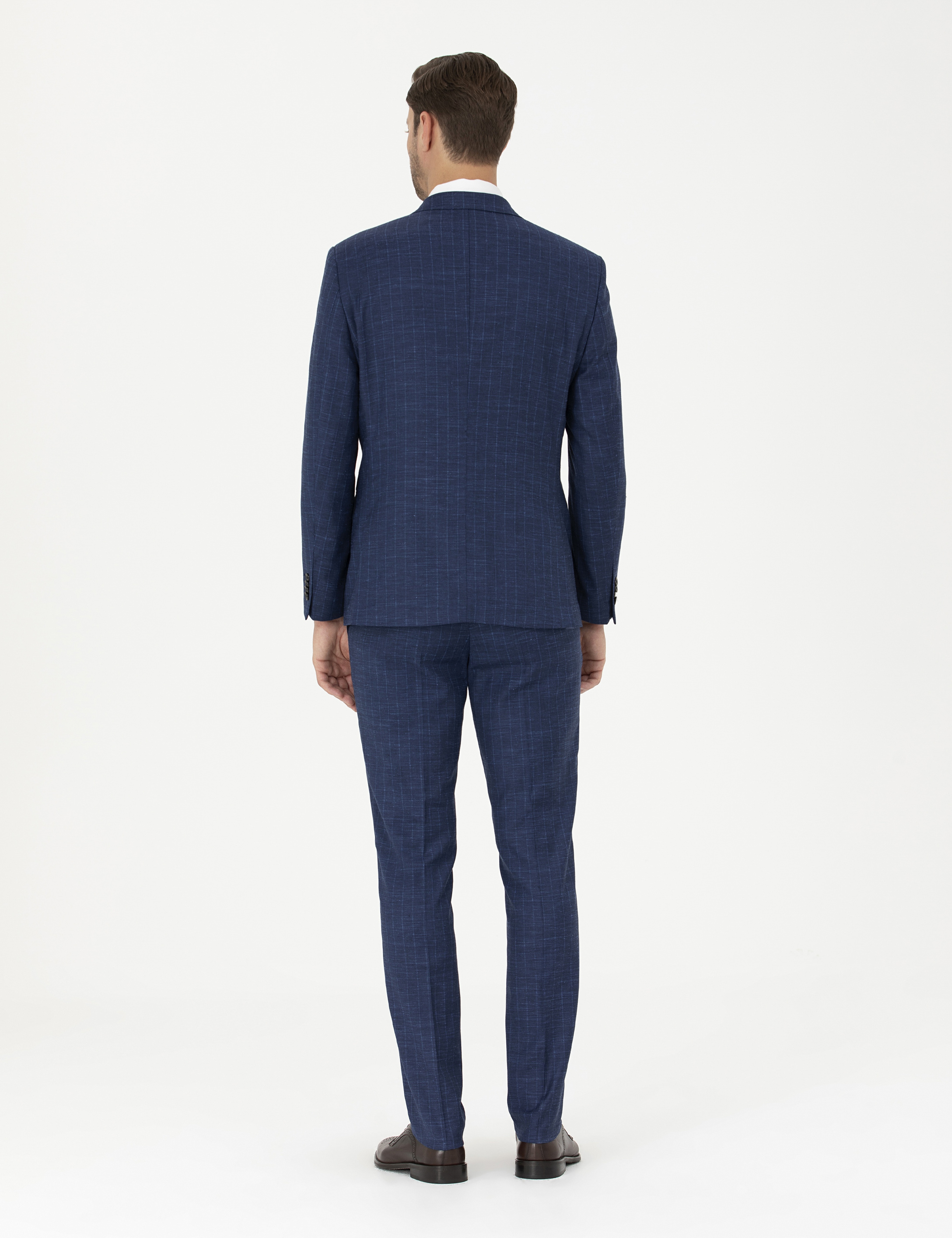 İndigo Slim Fit Çizgili Takım Elbise