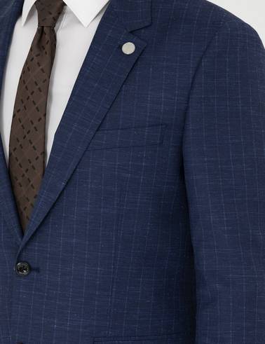 İndigo Slim Fit Çizgili Takım Elbise