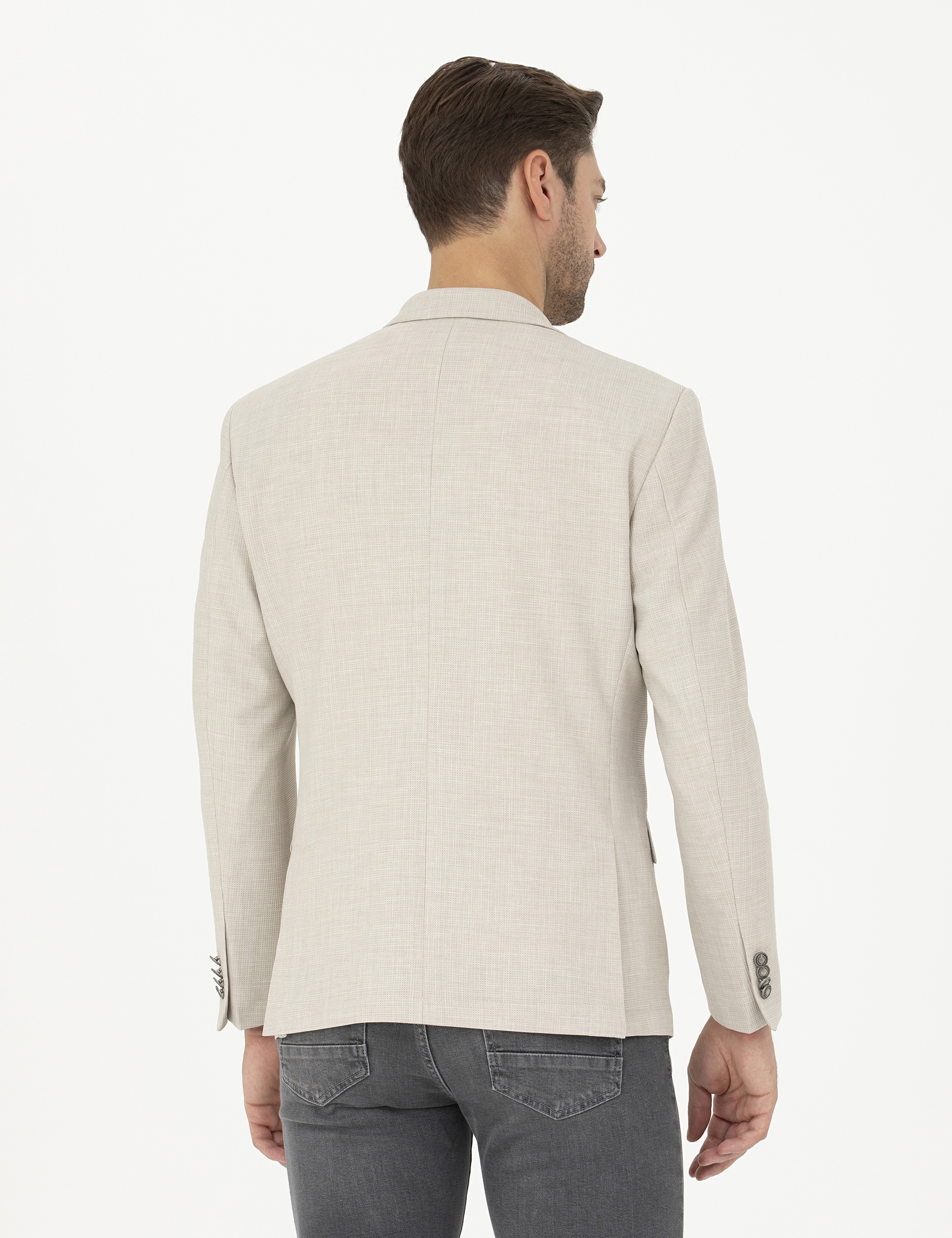 Bej Slim Fit Ceket - Image 5