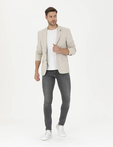 Bej Slim Fit Ceket