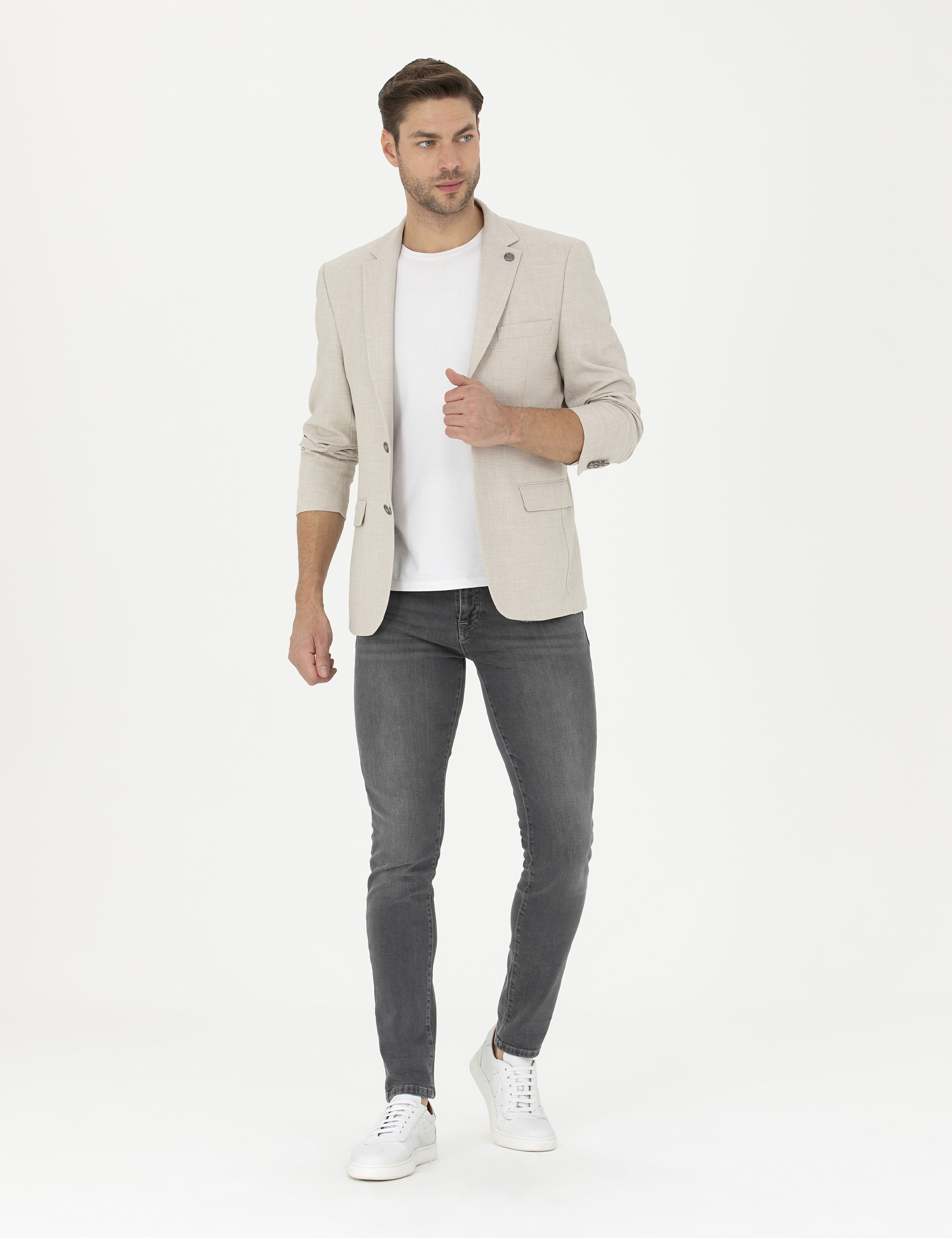 Bej Slim Fit Ceket - Image 4
