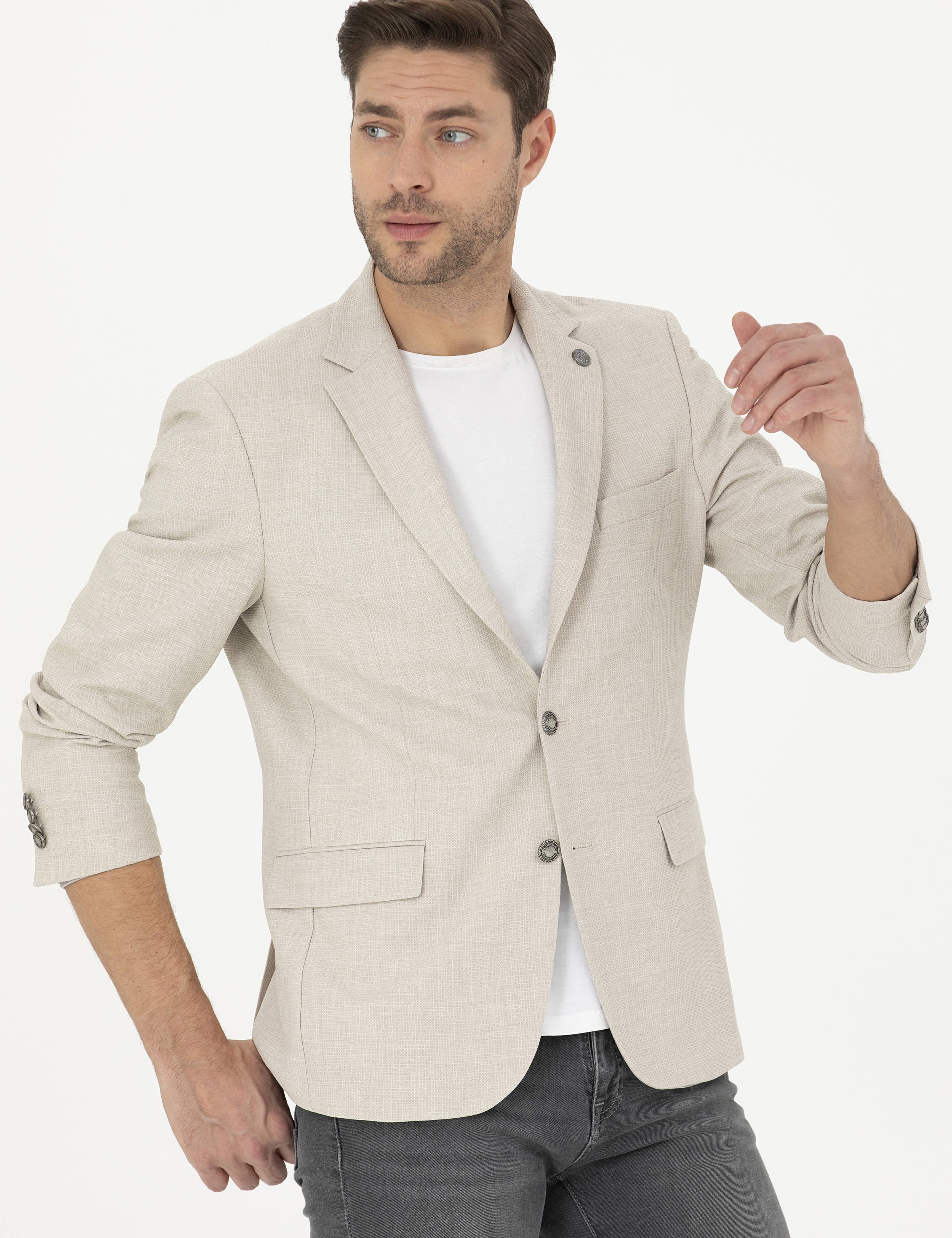 Bej Slim Fit Ceket - Image 3