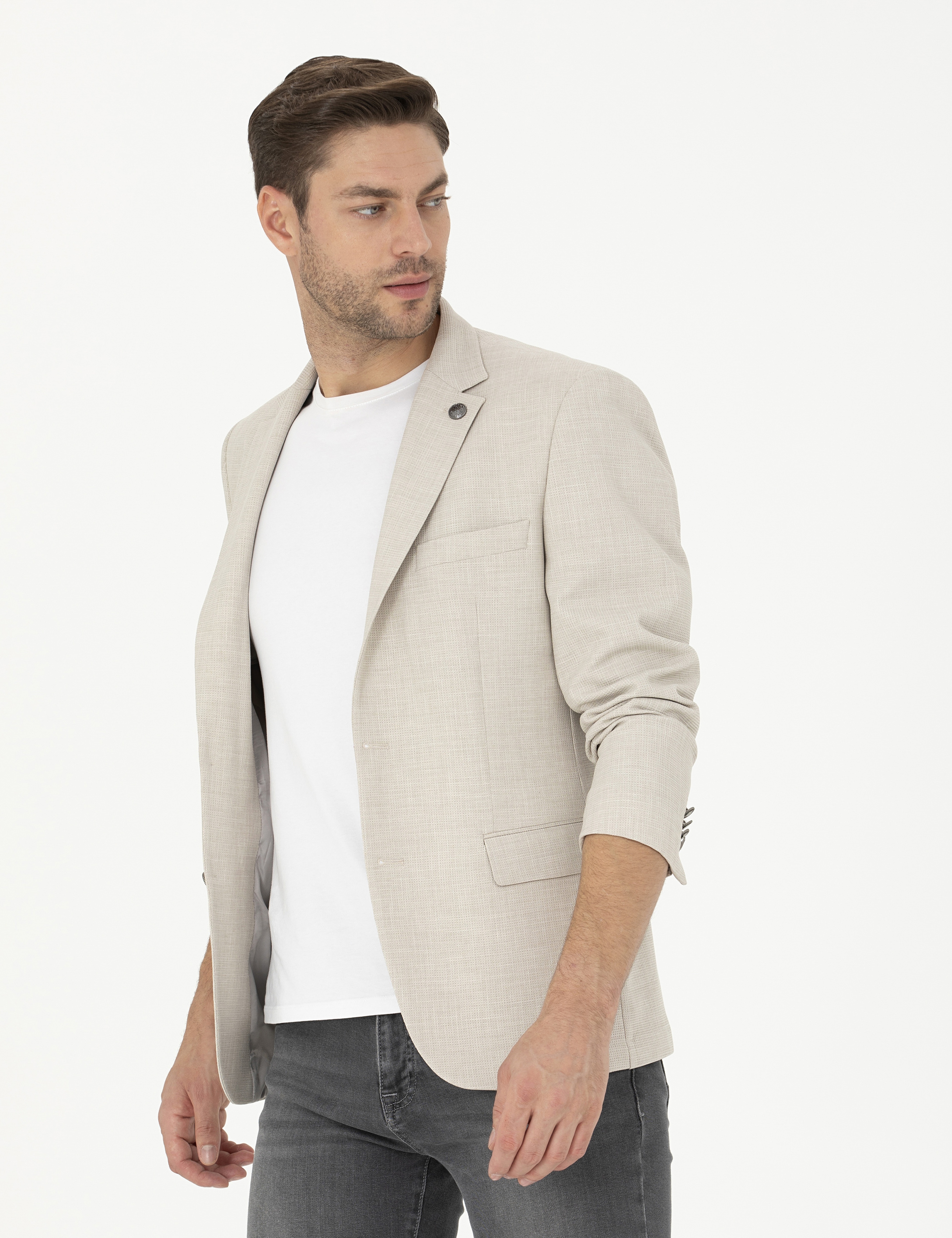 Bej Slim Fit Ceket - Image 1
