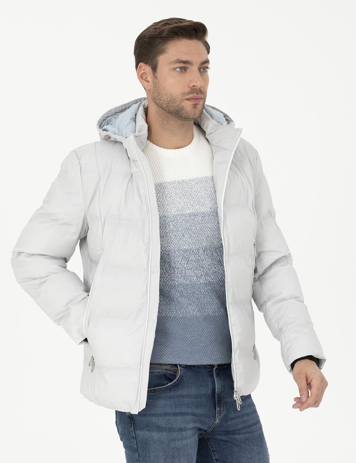 Açık Gri Kapüşonlu Şişme Spor Mont