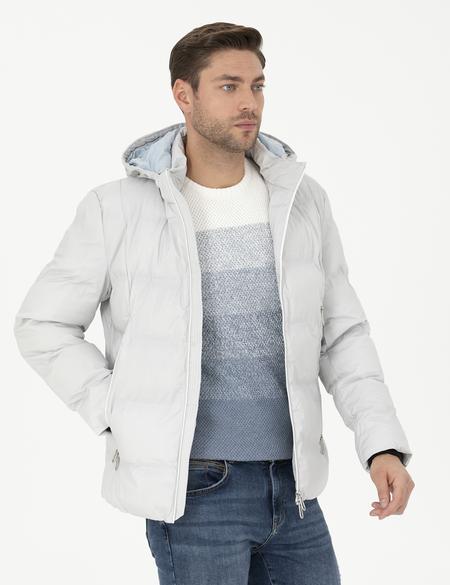 Açık Gri Kapüşonlu Şişme Spor Mont - 50275486018