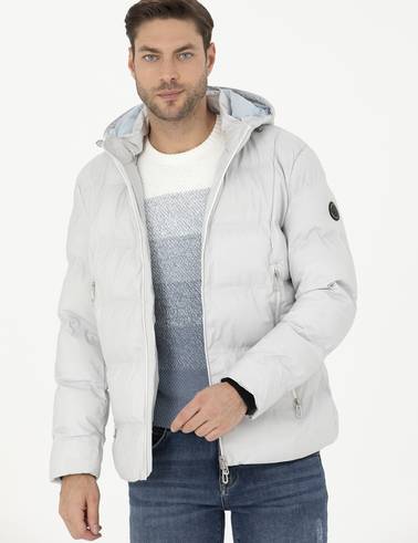 Açık Gri Kapüşonlu Şişme Spor Mont