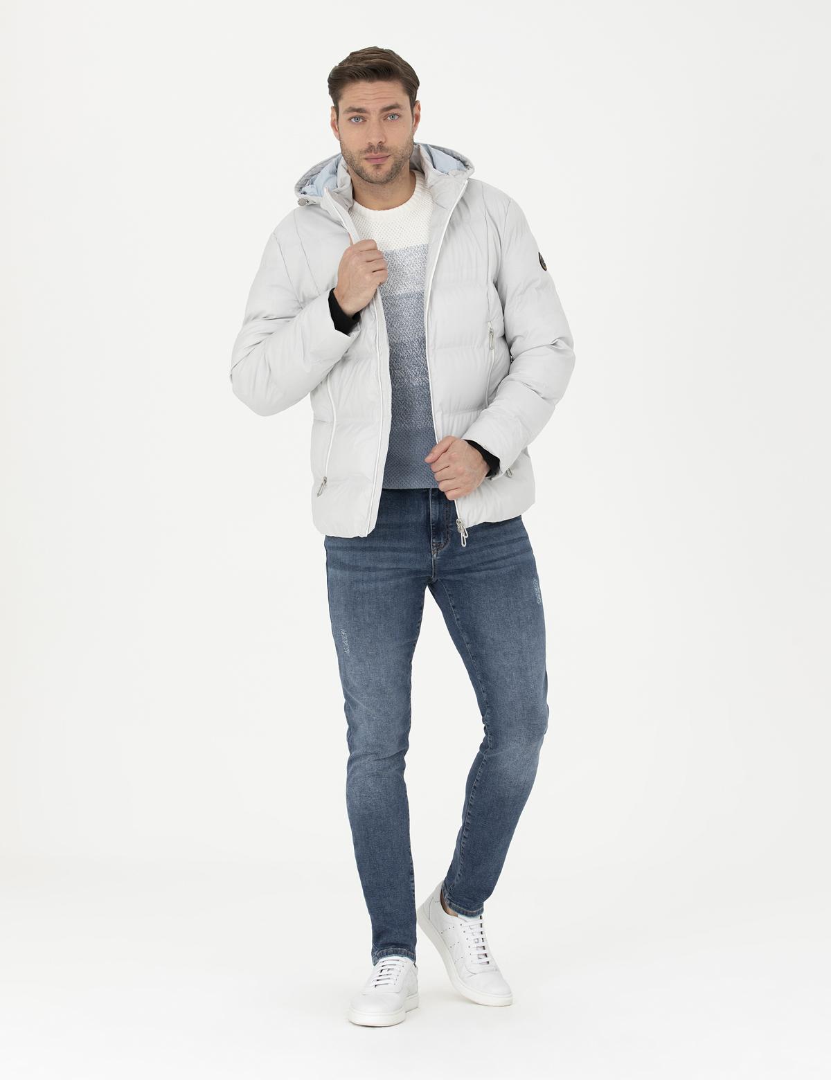 Açık Gri Kapüşonlu Şişme Spor Mont - 50275486018