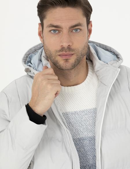 Açık Gri Kapüşonlu Şişme Spor Mont - 50275486018