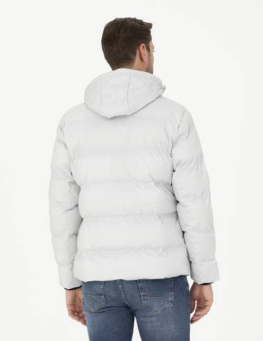 Açık Gri Kapüşonlu Şişme Spor Mont