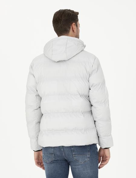 Açık Gri Kapüşonlu Şişme Spor Mont - 50275486018