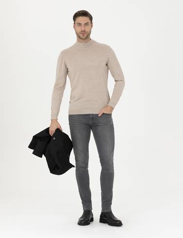 Taş Slim Fit Yarım Balıkçı Yaka Yün Karışımlı Basic Triko Kazak