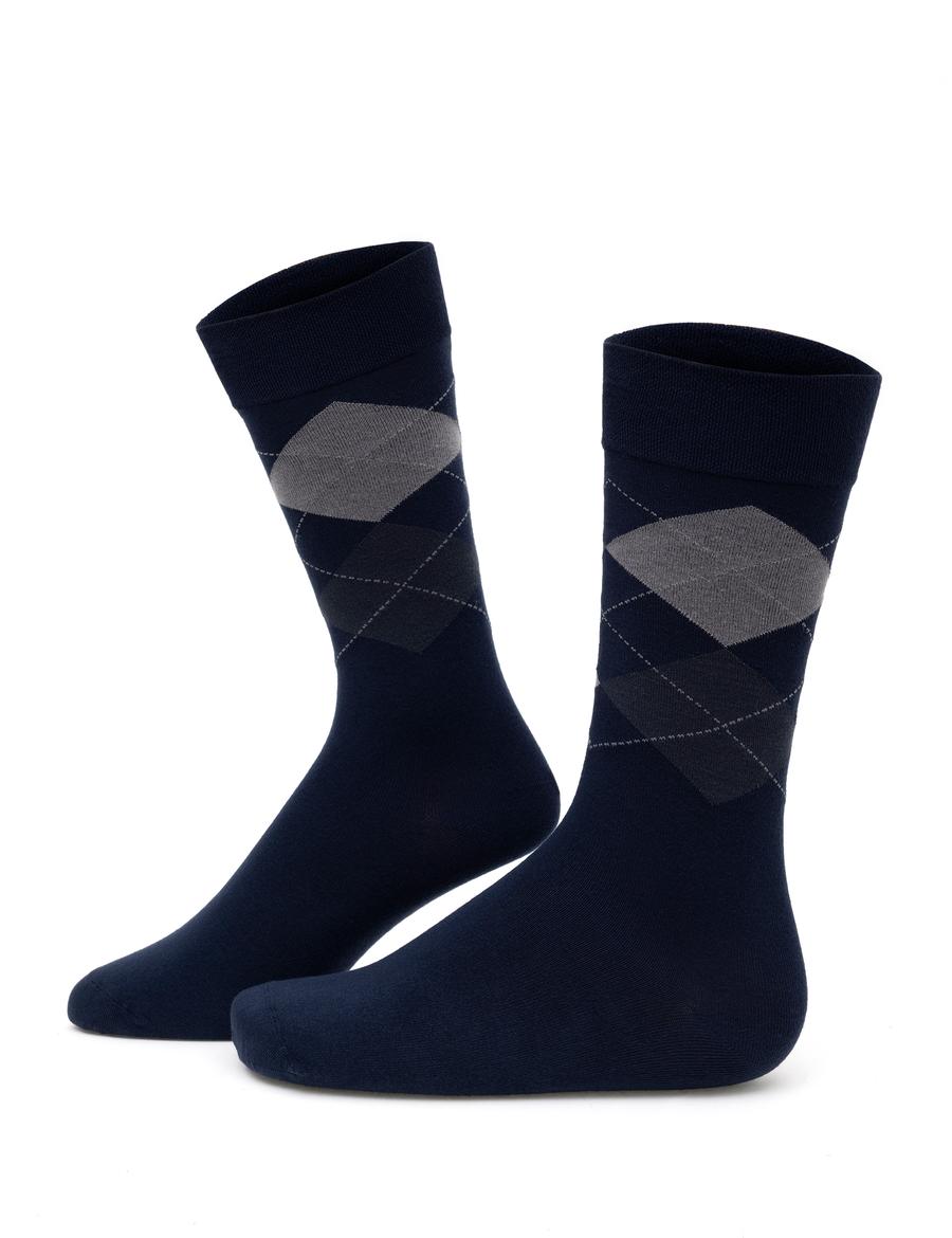Erkek Bambu Karışımlı Lacivert Soket Desenli Çorap