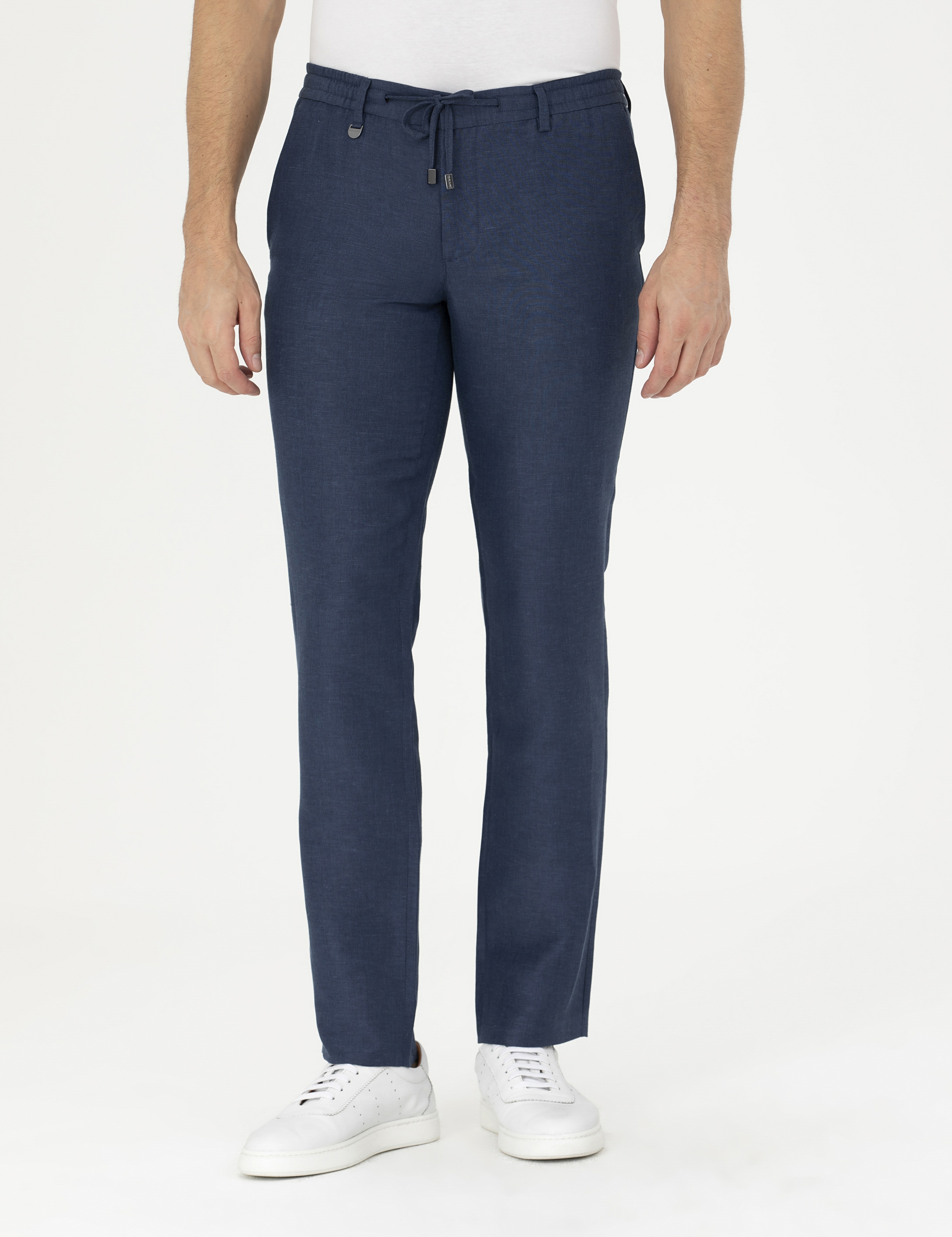 Lacivert Slim Fit Keten Karışımlı Pantolon - Image 2