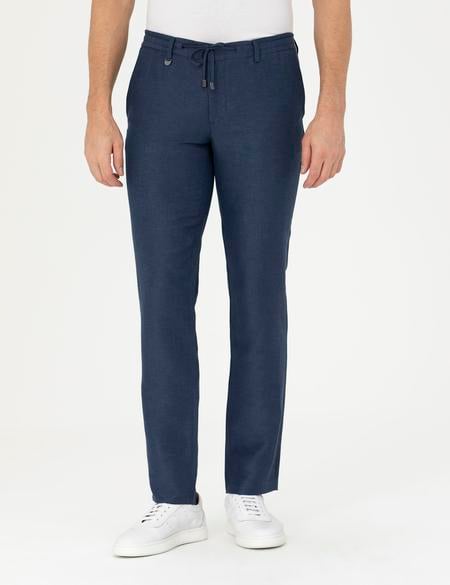 Lacivert Slim Fit Keten Karışımlı Pantolon - 50286092092