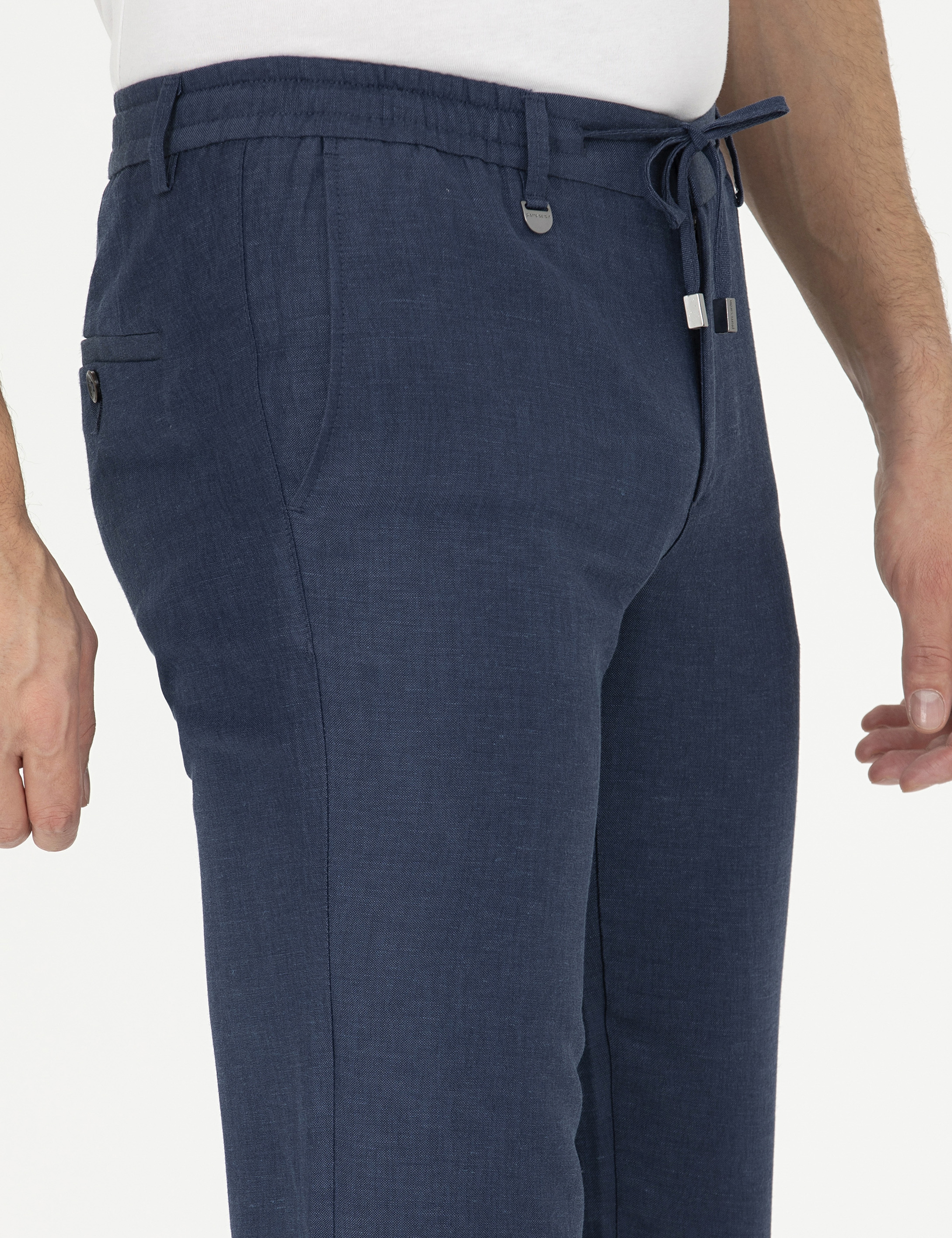 Lacivert Slim Fit Keten Karışımlı Pantolon - Image 5