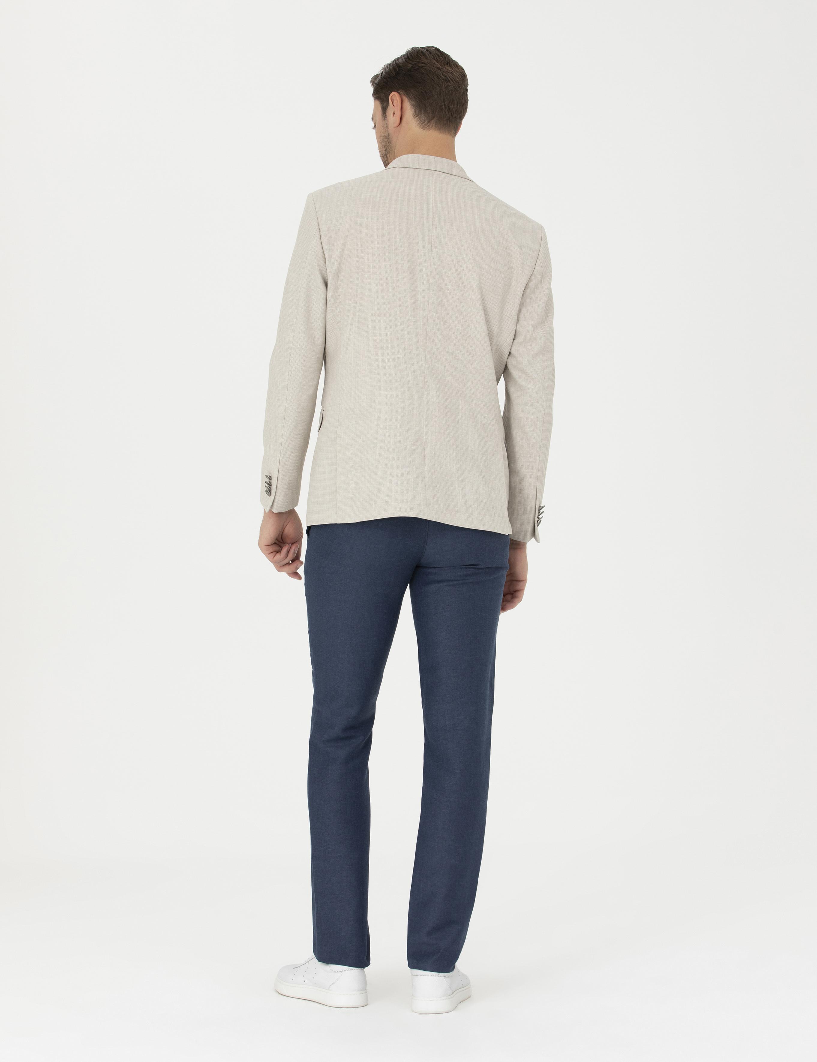 Lacivert Slim Fit Keten Karışımlı Pantolon