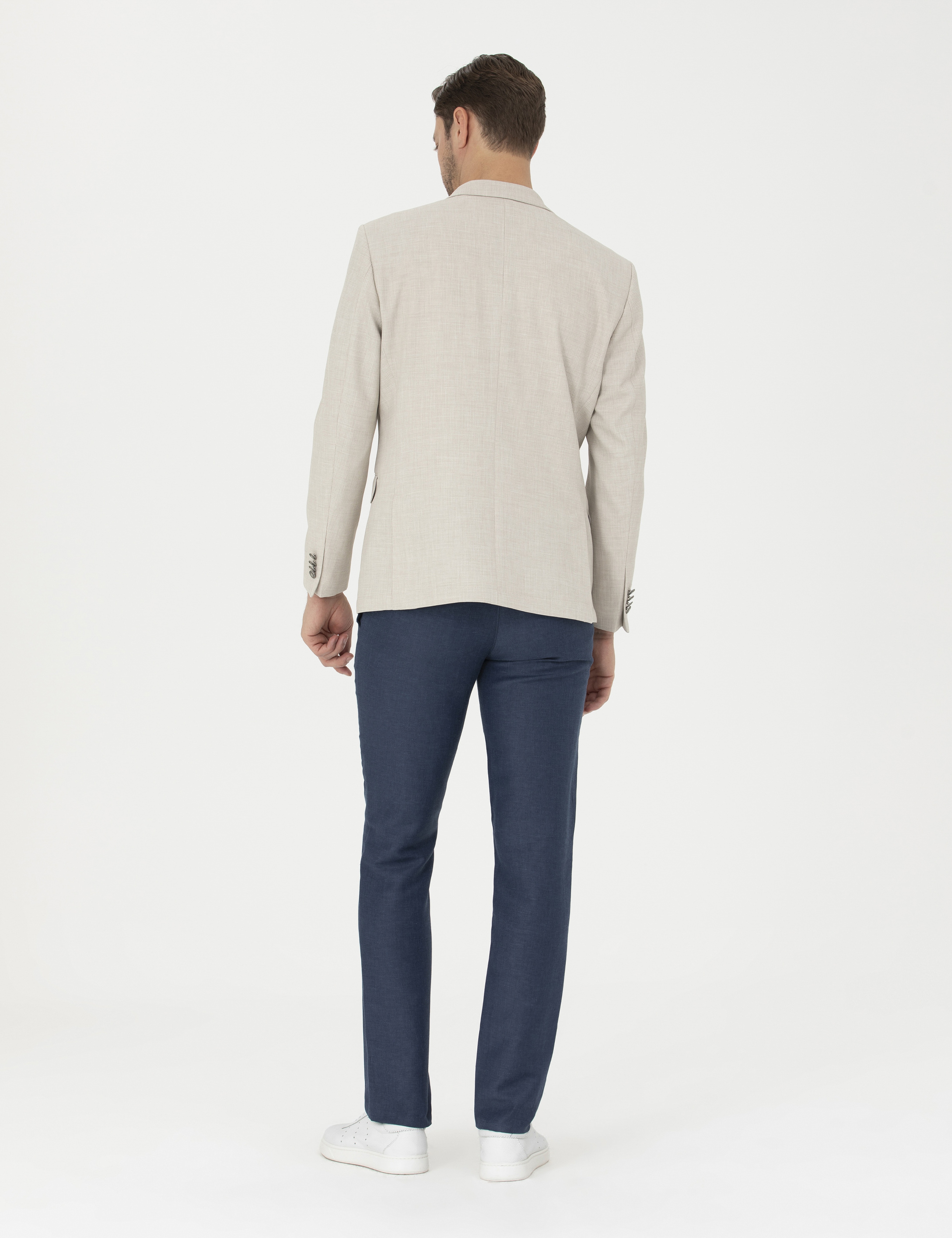 Lacivert Slim Fit Keten Karışımlı Pantolon