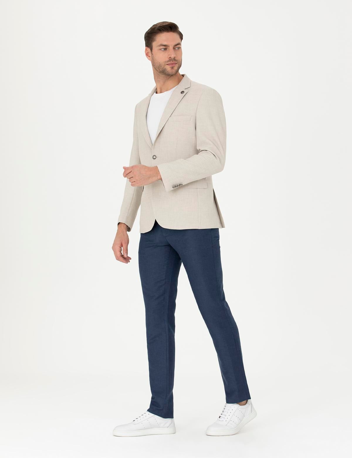 Lacivert Slim Fit Keten Karışımlı Pantolon - 50286092092