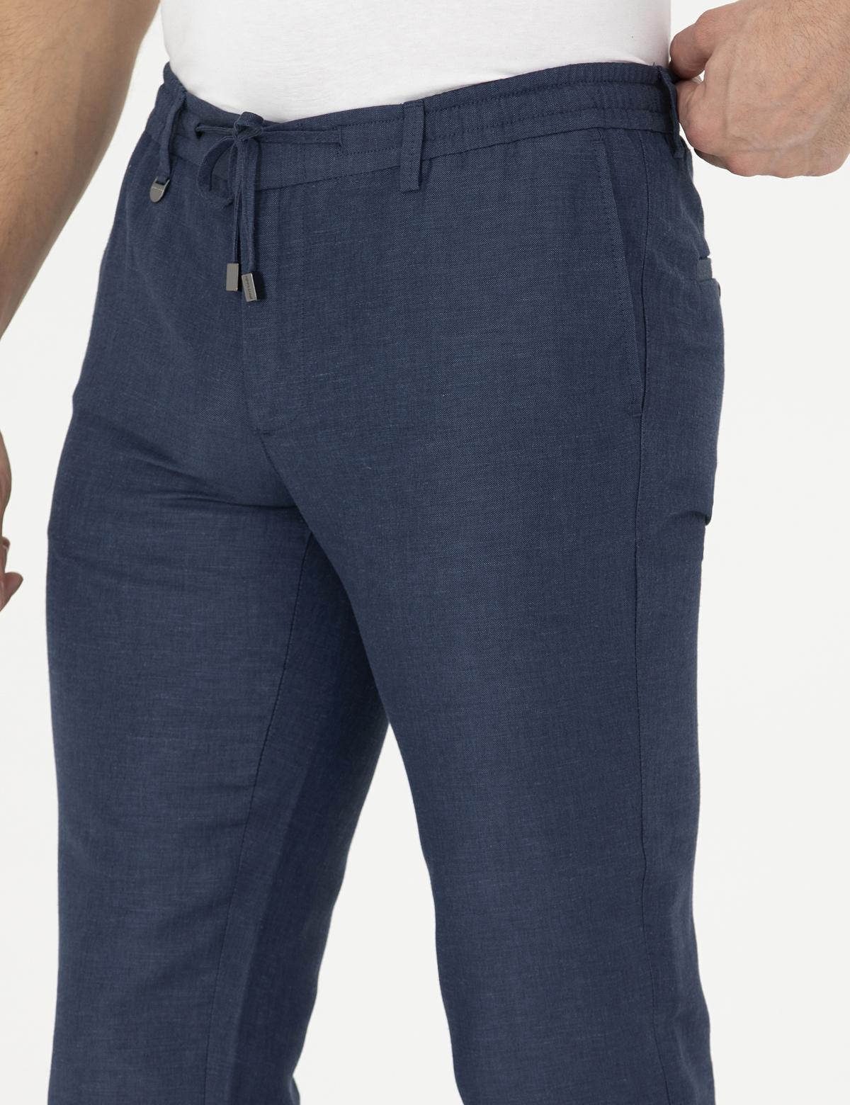 Lacivert Slim Fit Keten Karışımlı Pantolon - 50286092092