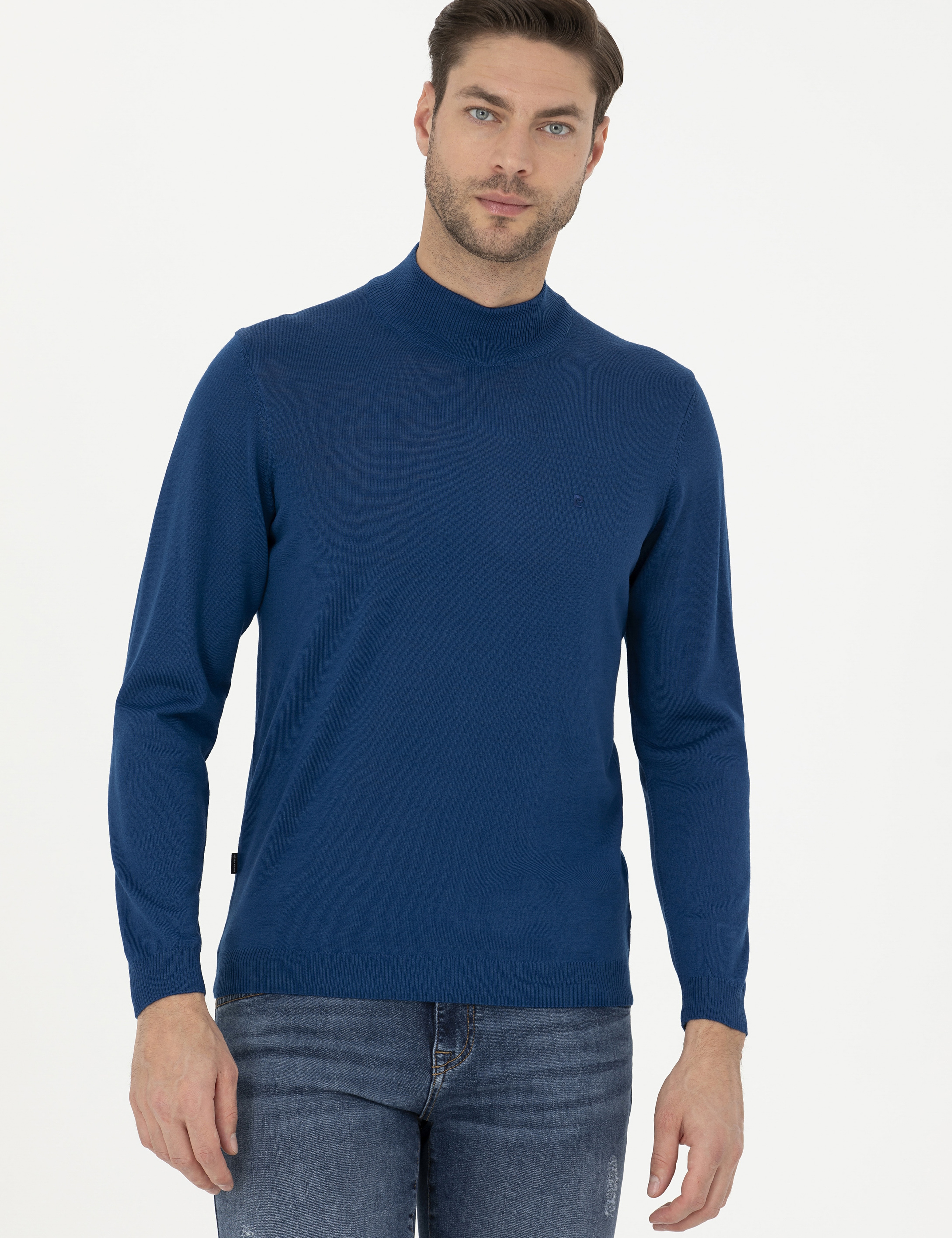 İndigo Slim Fit Yarım Balıkçı Yaka Yün Karışımlı Basic Triko Kazak - Image 3