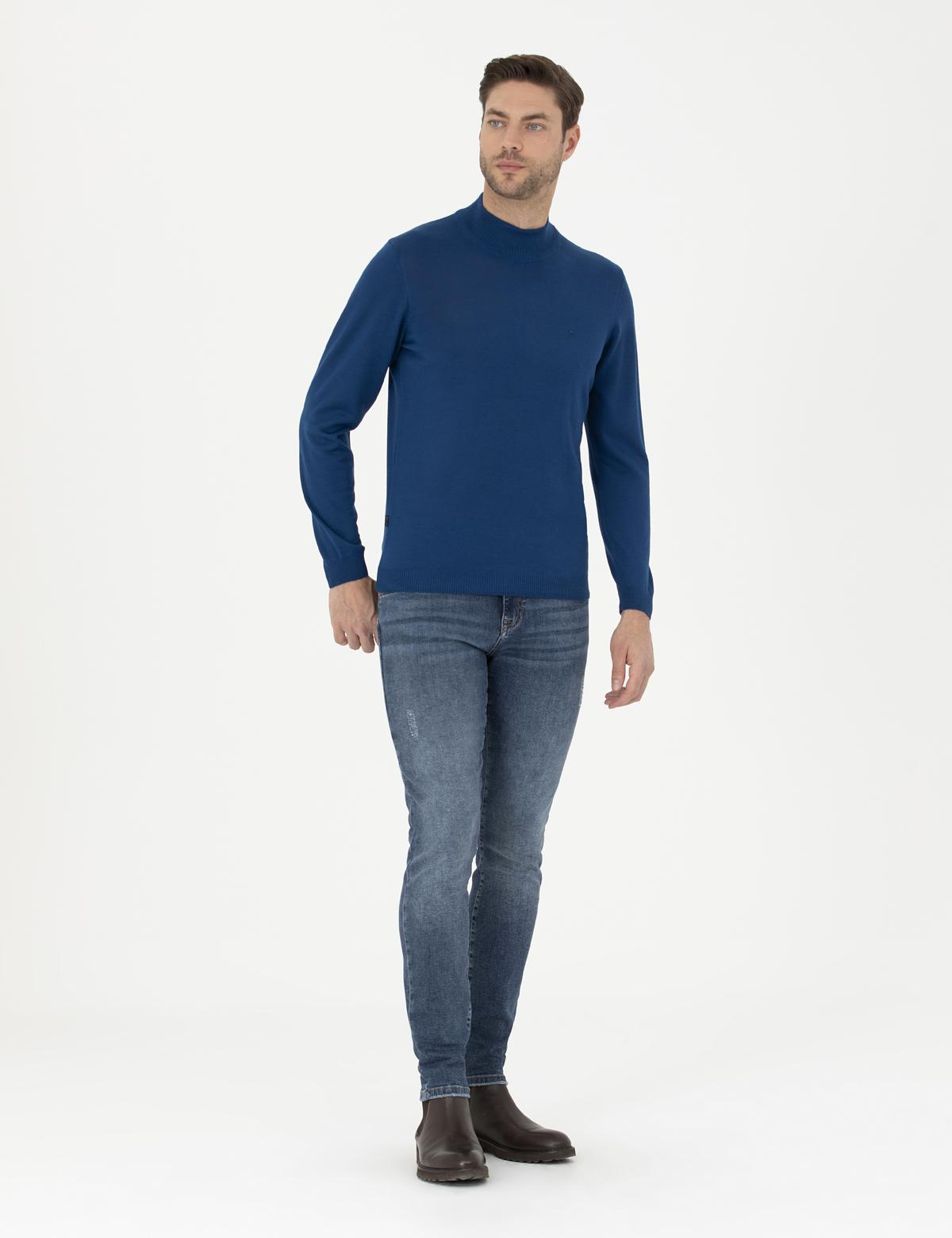 İndigo Slim Fit Yarım Balıkçı Yaka Yün Karışımlı Basic Triko Kazak - 50270055038