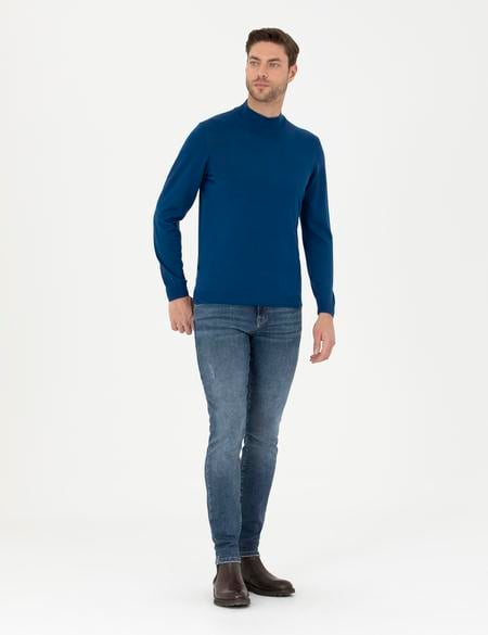 İndigo Slim Fit Yarım Balıkçı Yaka Yün Karışımlı Basic Triko Kazak - 50270055038