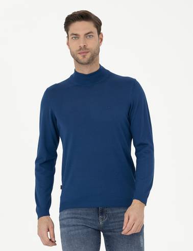 İndigo Slim Fit Yarım Balıkçı Yaka Yün Karışımlı Basic Triko Kazak