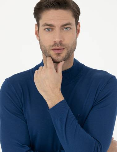 İndigo Slim Fit Yarım Balıkçı Yaka Yün Karışımlı Basic Triko Kazak