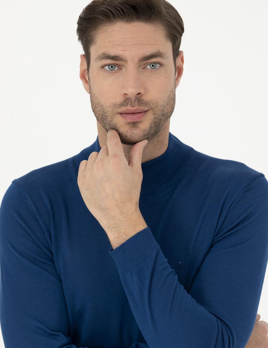 İndigo Slim Fit Yarım Balıkçı Yaka Yün Karışımlı Basic Triko Kazak