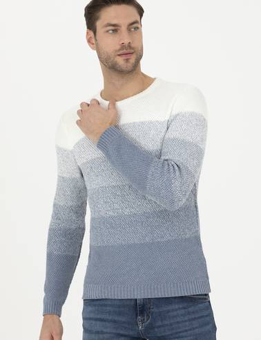 Koyu Mavi Slim Fit Bisiklet Yaka Triko Kazak