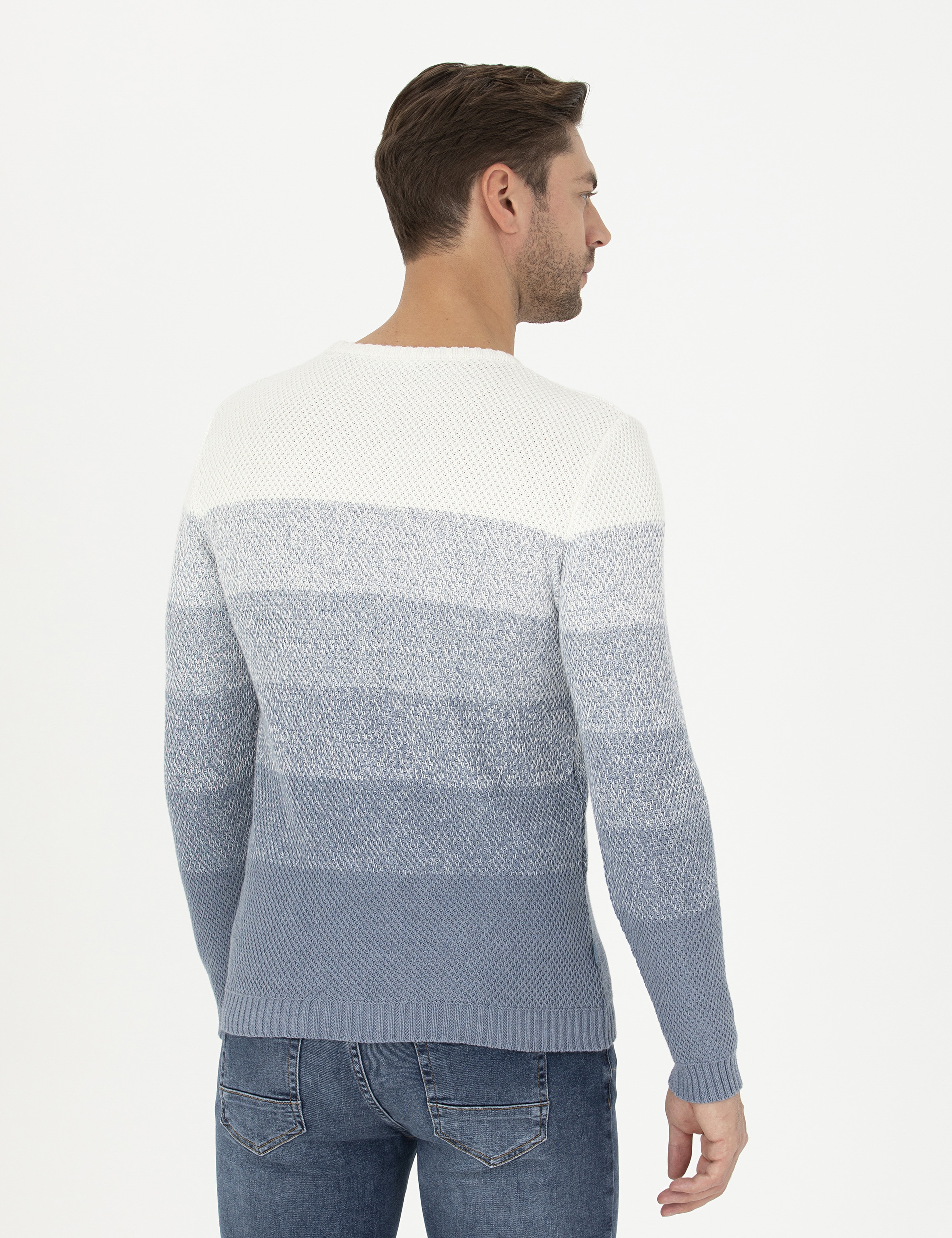 Koyu Mavi Slim Fit Bisiklet Yaka Triko Kazak - Image 5