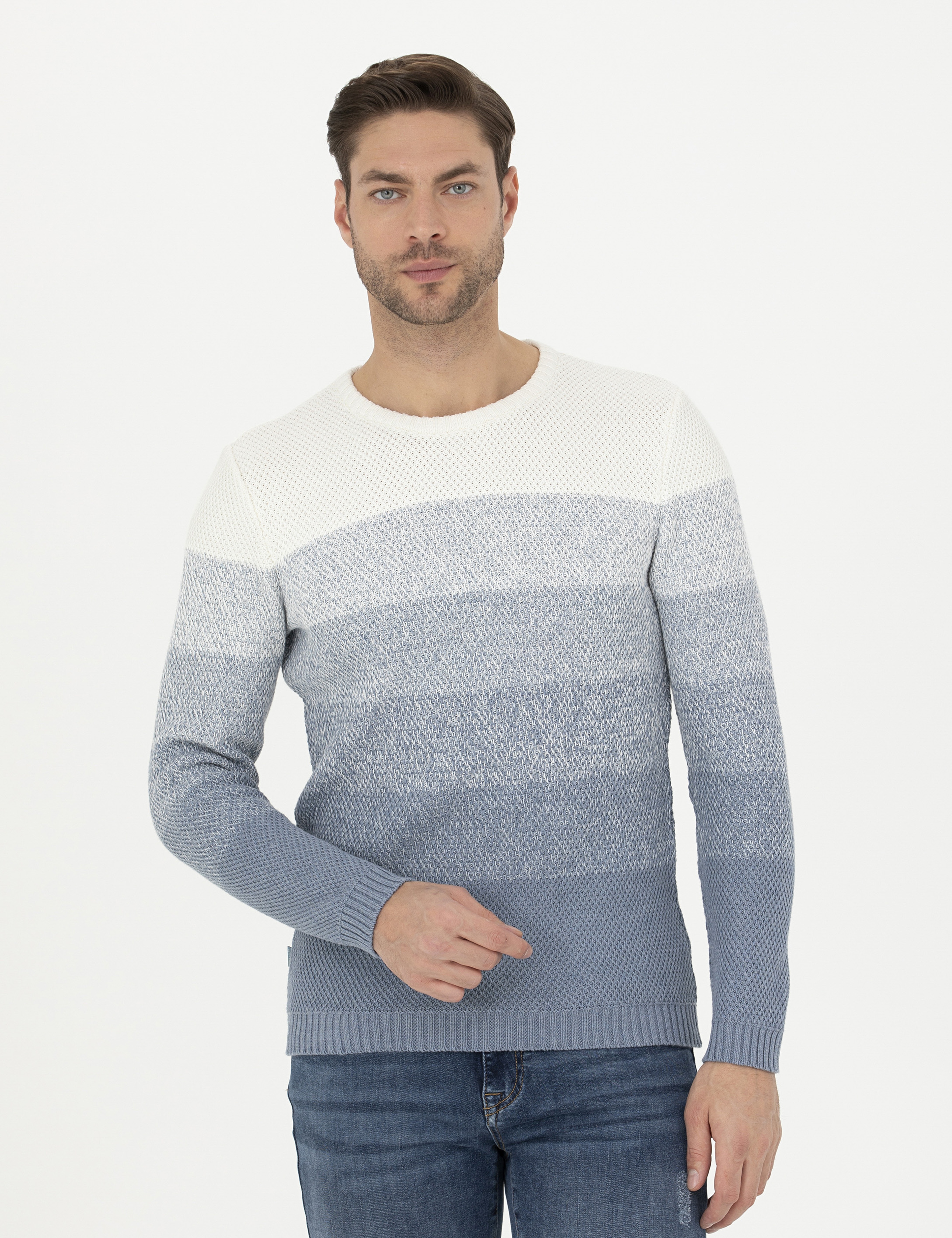 Koyu Mavi Slim Fit Bisiklet Yaka Triko Kazak