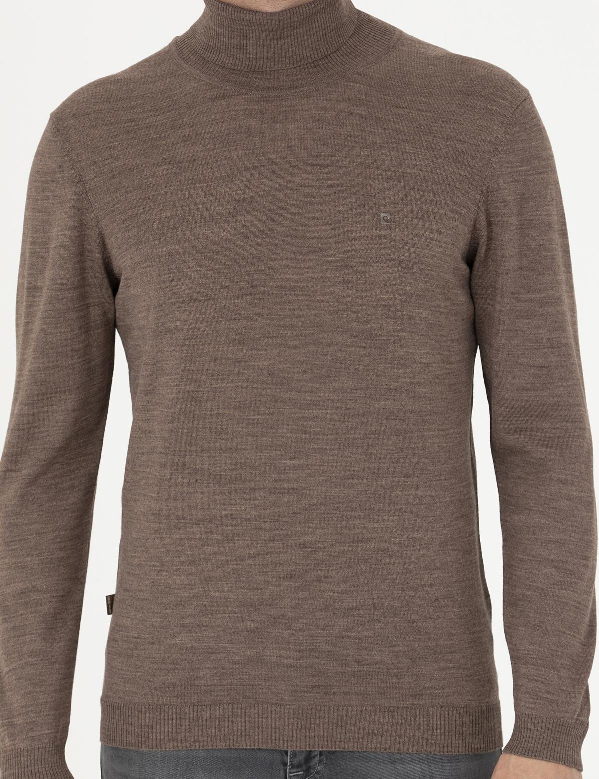 Açık Kahverengi Slim Fit Balıkçı Yaka Yün Karışımlı Basic Triko Kazak - 50270052061